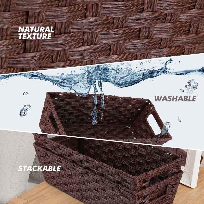 Onlytak Plastic Wicker Storage Baskets  Toilet Tank Baskets  Bathroom Baskets  Baskets for Decor  Woven Storage Baskets for Organizing  Brown  15"" x 6"" x 4""  2-Pack - Image 3